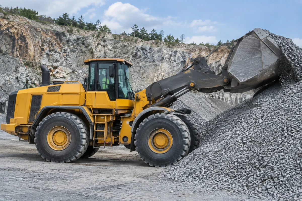 Wheel loader loading aggregate