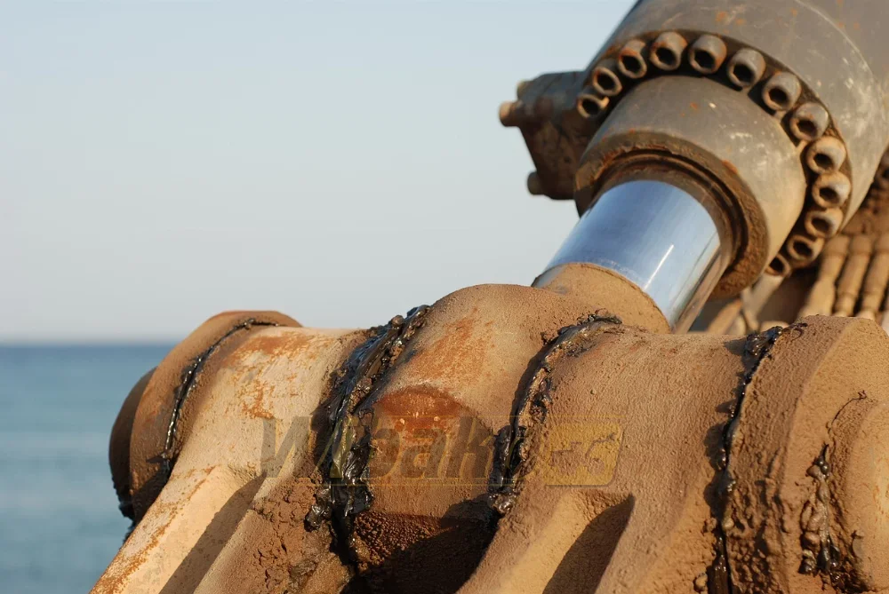 Hydraulic cylinder with extended piston rod mounted on a machine arm
